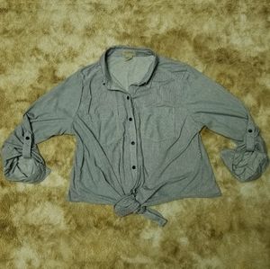 🍭Passport brand striped button up tie casual shirt